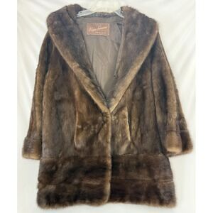 Vintage Vogue Furriers Asheville,Nc Fur Coat 3/4 Sleeves Brown Handmade One Size